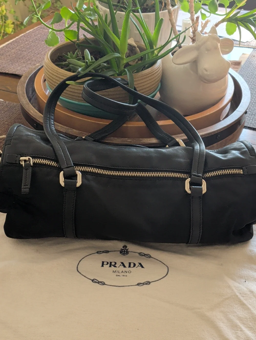 Prada Black Shoulder Bag with Gold-Tone Hardware With Key